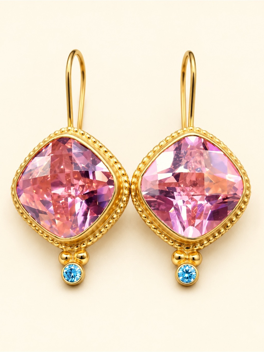 Vintage Pink Crystal Gold Earrings